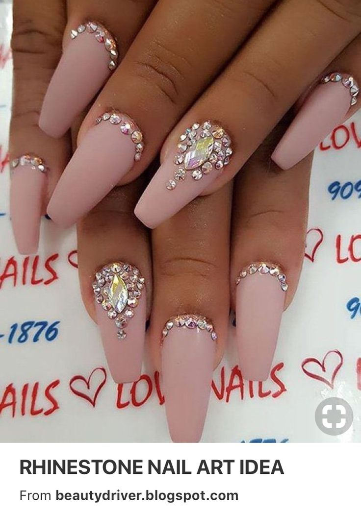 Chic Stiletto Nail Art: Elegant Matte Nude Base with Sparkling Rhinestones