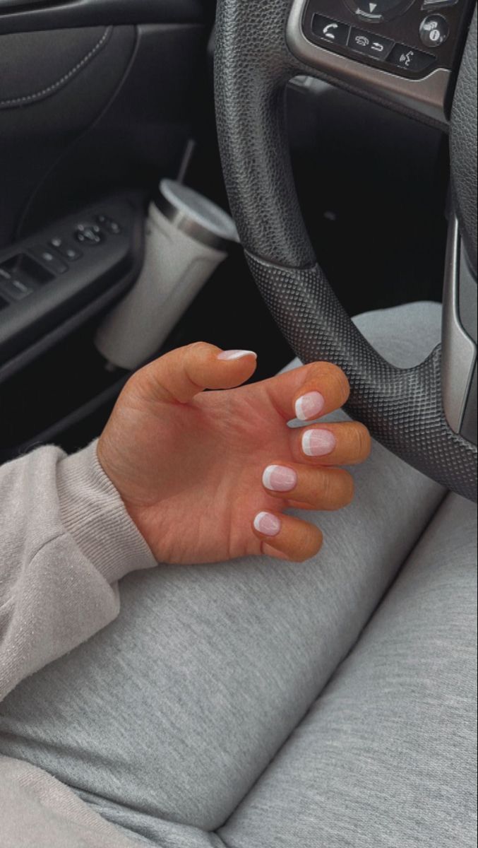 Timeless Elegance: Chic Soft Pink Gradient Nails with Classic White Tips