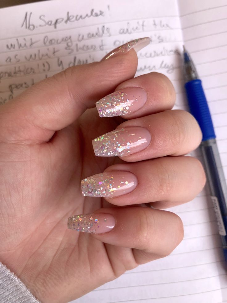 Chic Gradient Glitter Nail Design with Glossy Long Square Tips