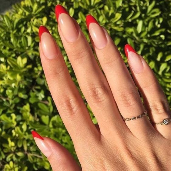 Chic Red French Tip Nail Design: Bold Elegance on Naturally Shaped Nails