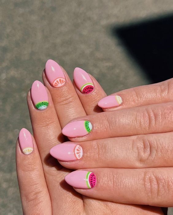 Vibrant Fruit-Inspired Nail Design for a Playful Summer Aesthetic.