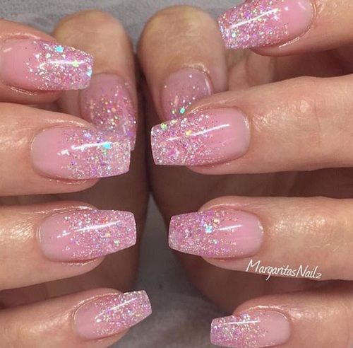 Elegant Pink Ombre Nails with Sparkling Glitter: A Dreamy, Chic Manicure for Any Occasion