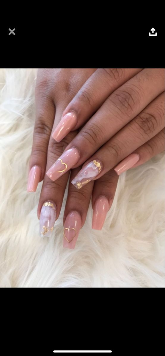 Sophisticated Romantic Nail Design with Marbled Accents and Gold Foil.