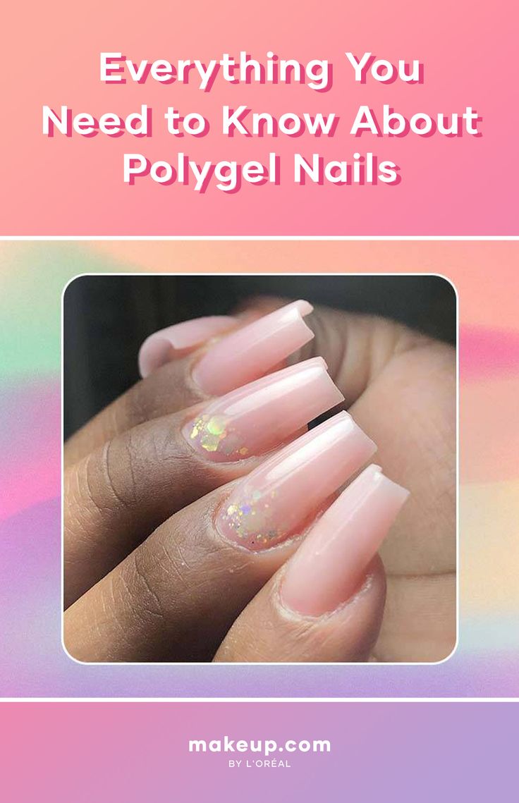 Chic Soft Pink Polygel Nails with Iridescent Glitter for an Elegant Minimalist Look.