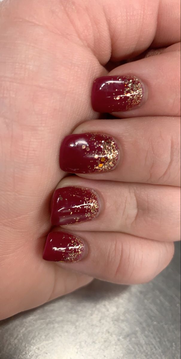 Glamorous Burgundy Nails with Glitter Gradient for Seasonal Elegance.