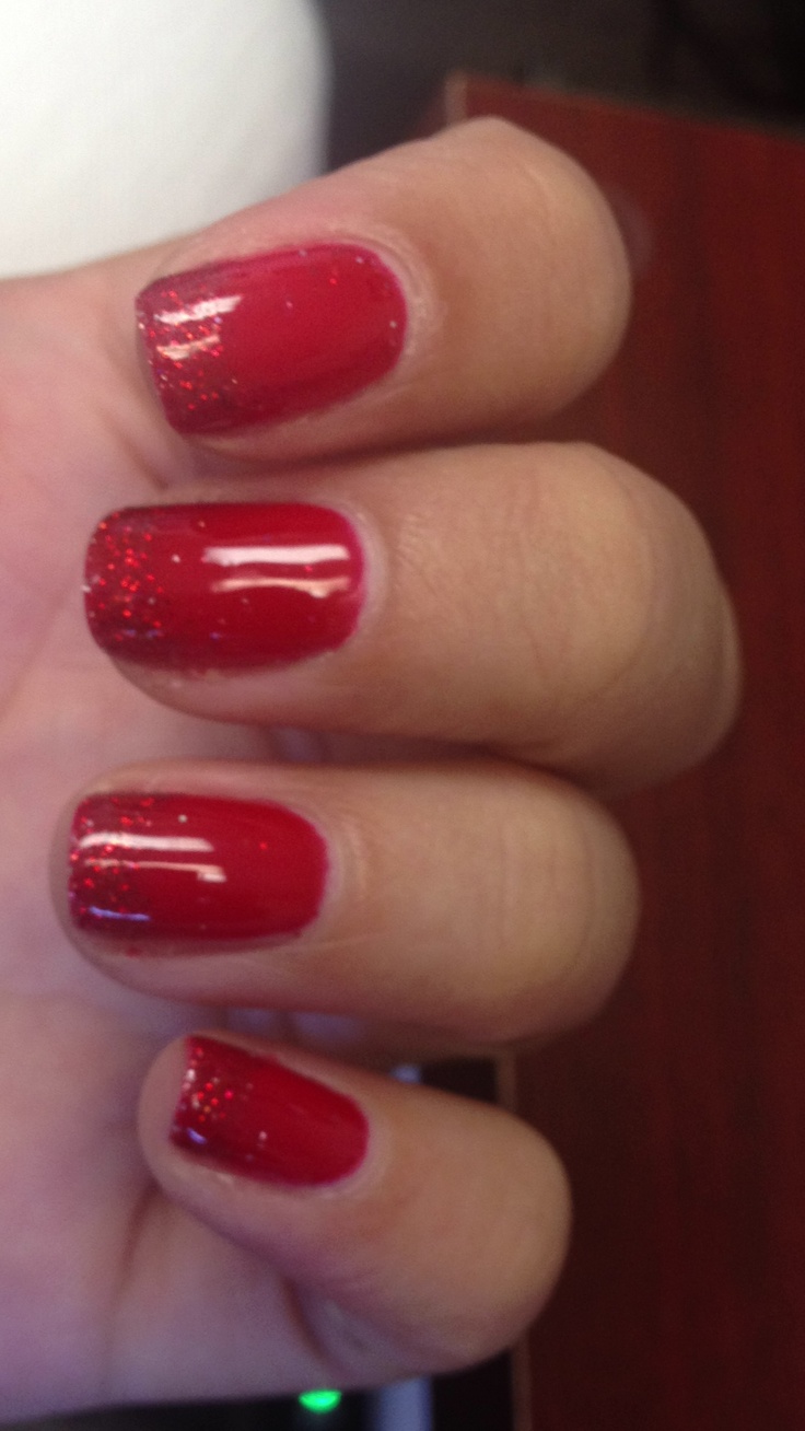 Red Nails With Red Glitter Tips