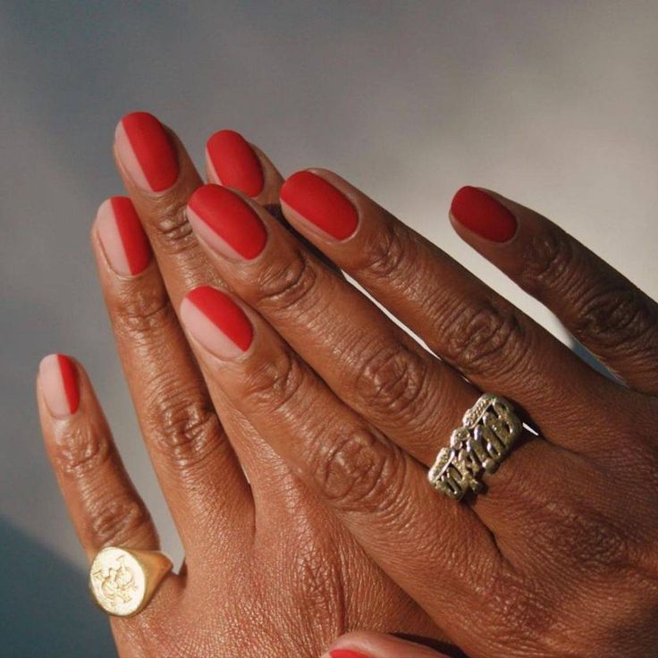 Bold and Sophisticated: Elegant Matte Red Nails with Modern Twist