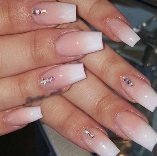 Sophisticated Ombre Nails with Rhinestone Embellishments for a Polished Look.