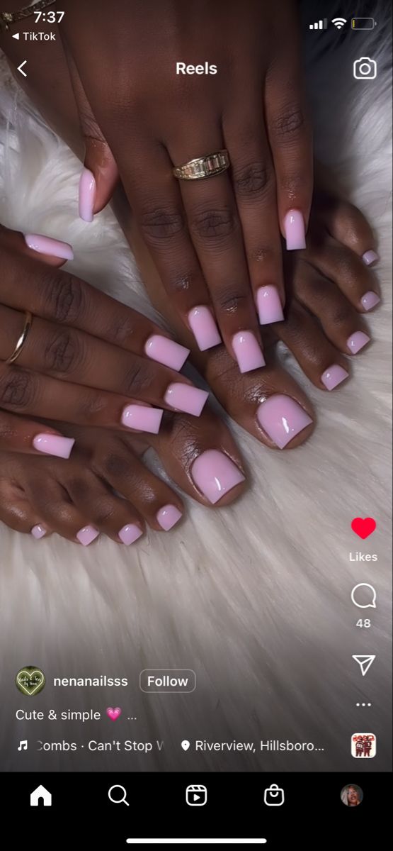 Chic Cohesion: Elegant Soft Pink Nail Design for Hands and Feet