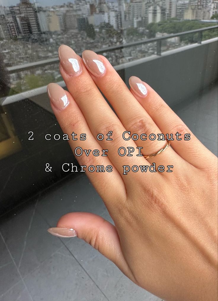 Sophisticated Nude Manicure with Subtle Sheen and Chrome Highlights