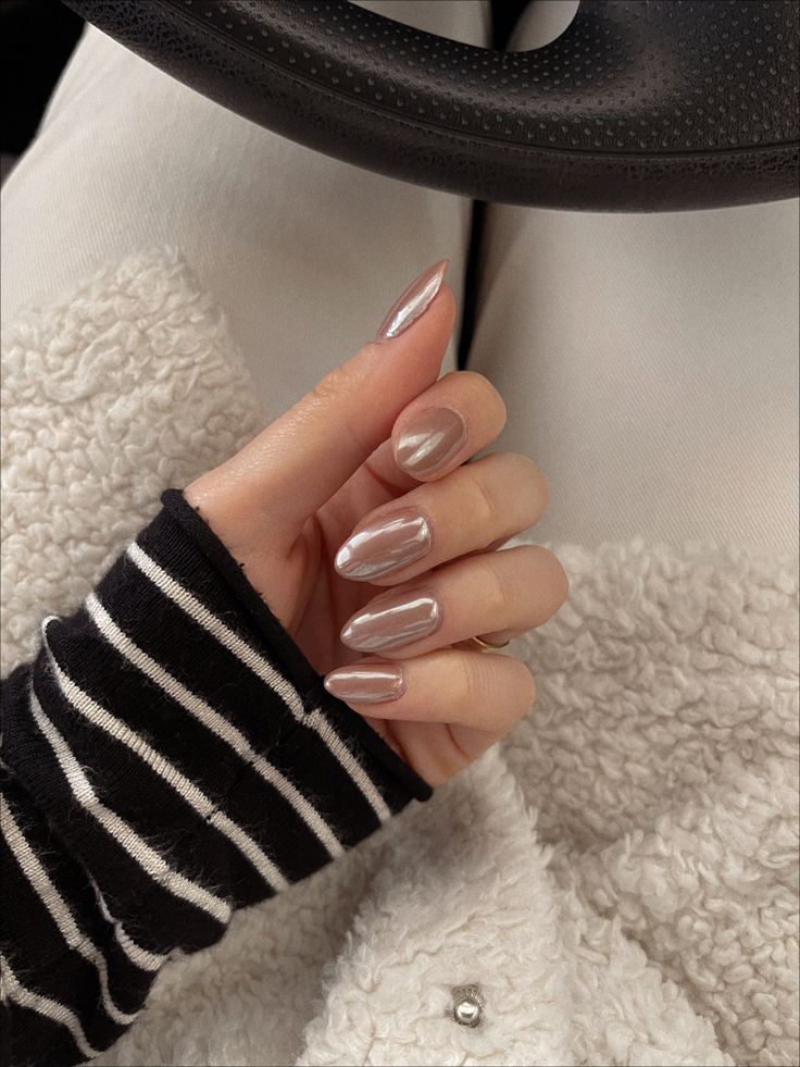 Tan Nails With Chrome