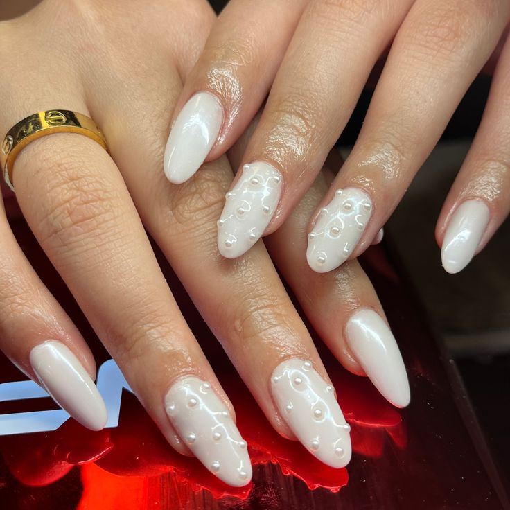 Chic Modern Elegance: Textured White Nails with Glossy Finish