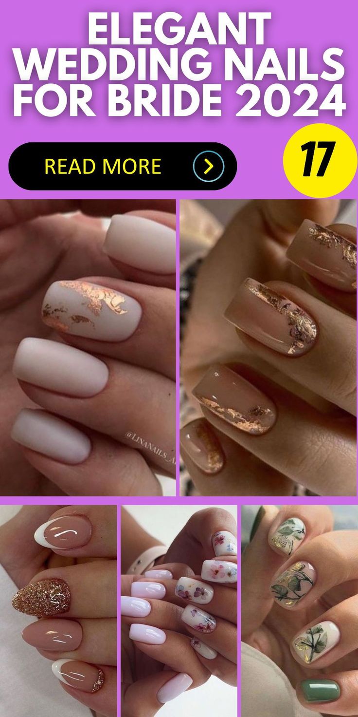 2024 Bridal Aesthetic: Elegant Wedding Nails with Soft Neutrals and Intricate Designs.