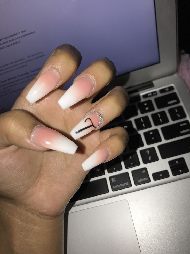 Chic Ombre Nail Design: Soft Pink and White with Elegant Sparkle Accents