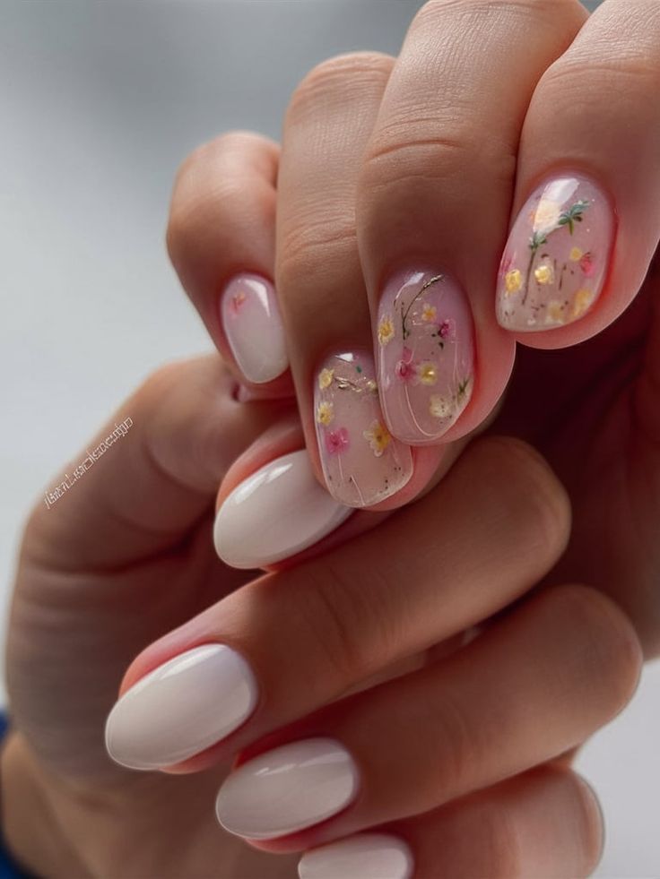 Charming Pastel Floral Nail Art with Elegant Whimsy and Modern Aesthetics.