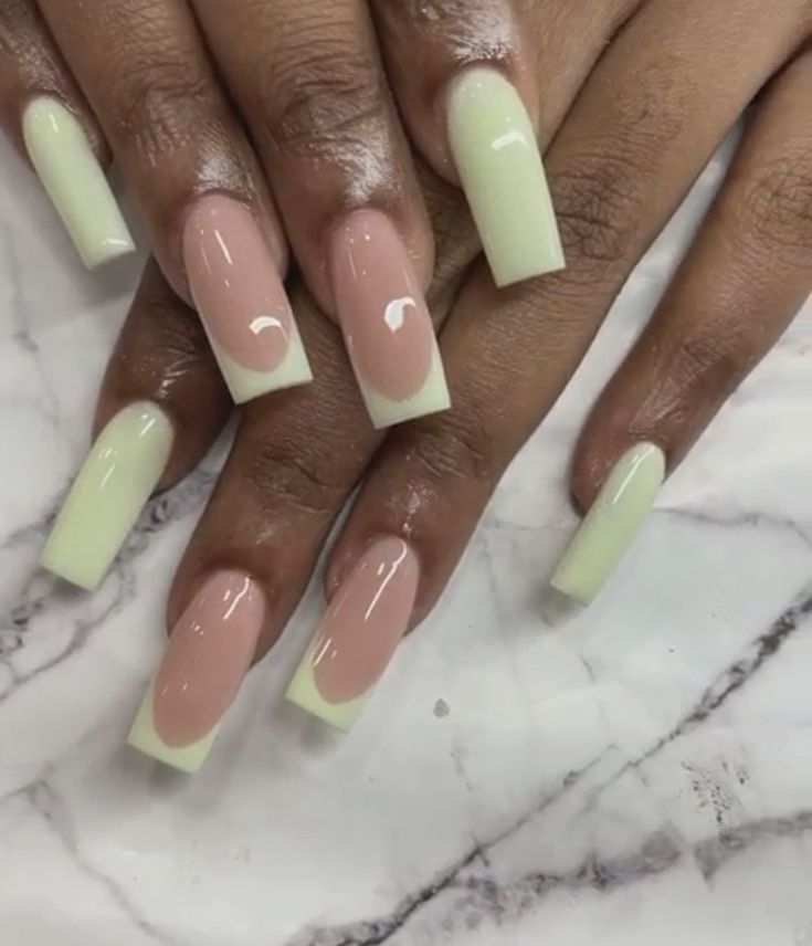 Chic Pastel Nail Design with Green and Peach Blend: Elegant Meets Playful