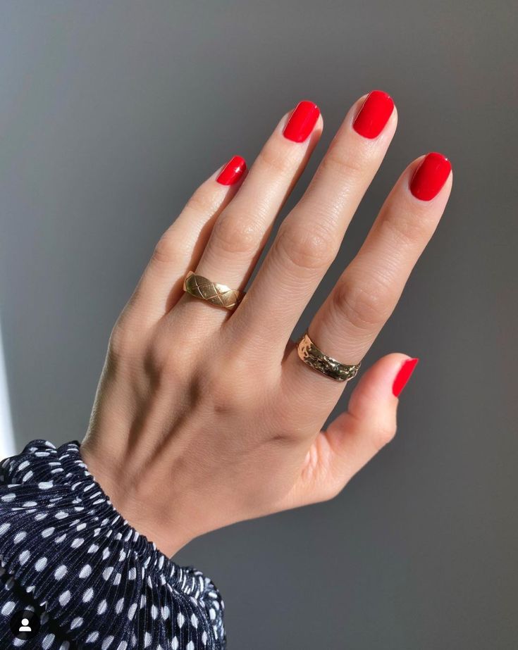 Bold Red Nails with Gold Accents: A Statement of Elegance and Confidence.