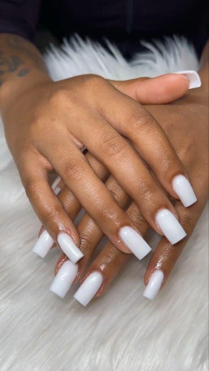 Elegant Fresh White Nail Design with Sleek Square Tips and Glossy Finish