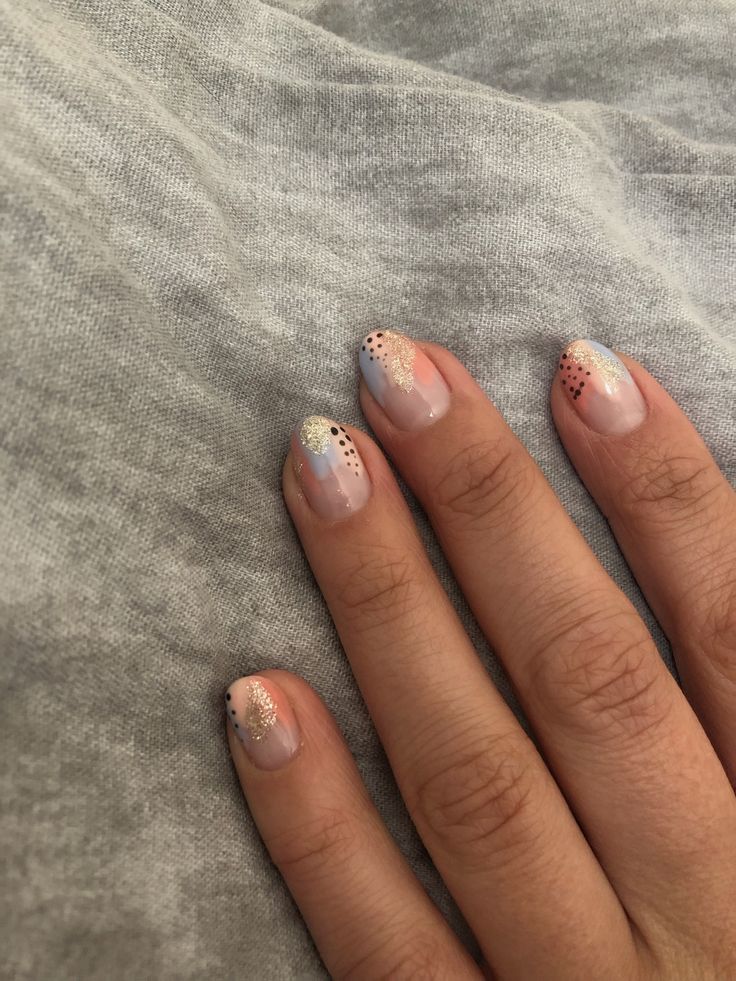 Pastel Ombre Nail Design with Glitter Accents and Playful Dots