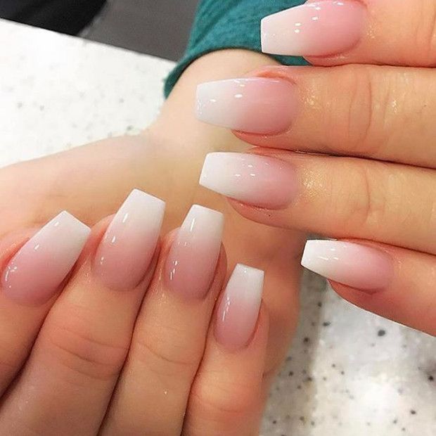 Chic Ombre Nails: Soft Pink to Creamy White Gradient for a Polished Look