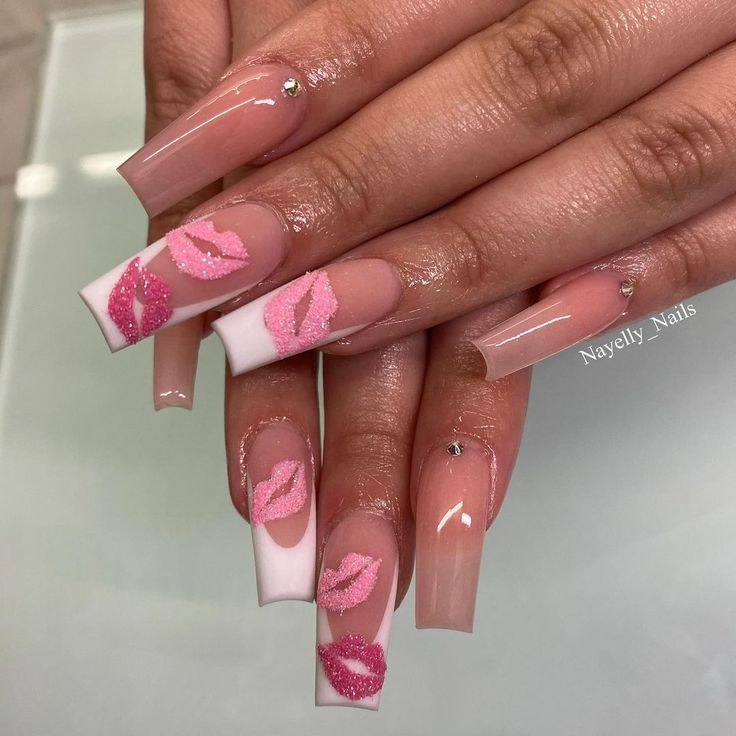 Chic Ombre and French Tip Acrylic Nails: Playful Sparkle and Glossy Elegance