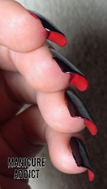 Bold Black and Red Gradient Nail Design for an Edgy Statement.