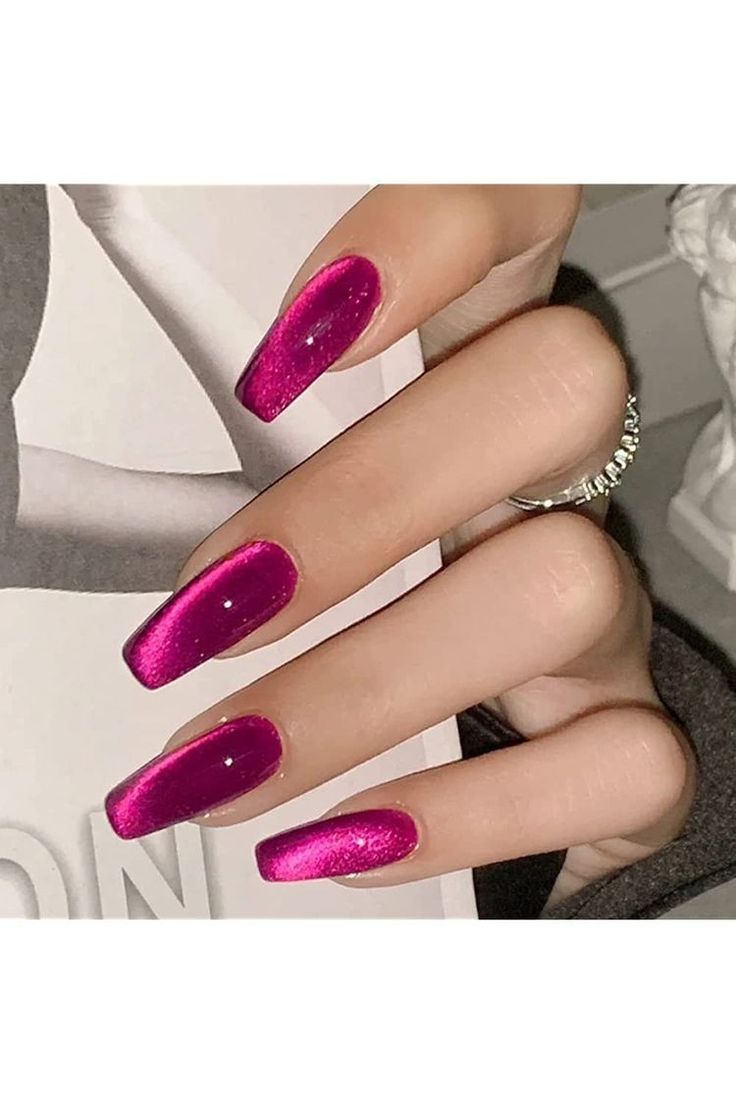 Chic Magenta Nail Design with Glossy Finish and Elegant Gradient.