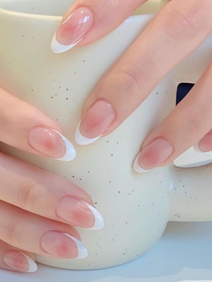 Timeless Glossy French Manicure: Soft Pink Base with Classic White Tips