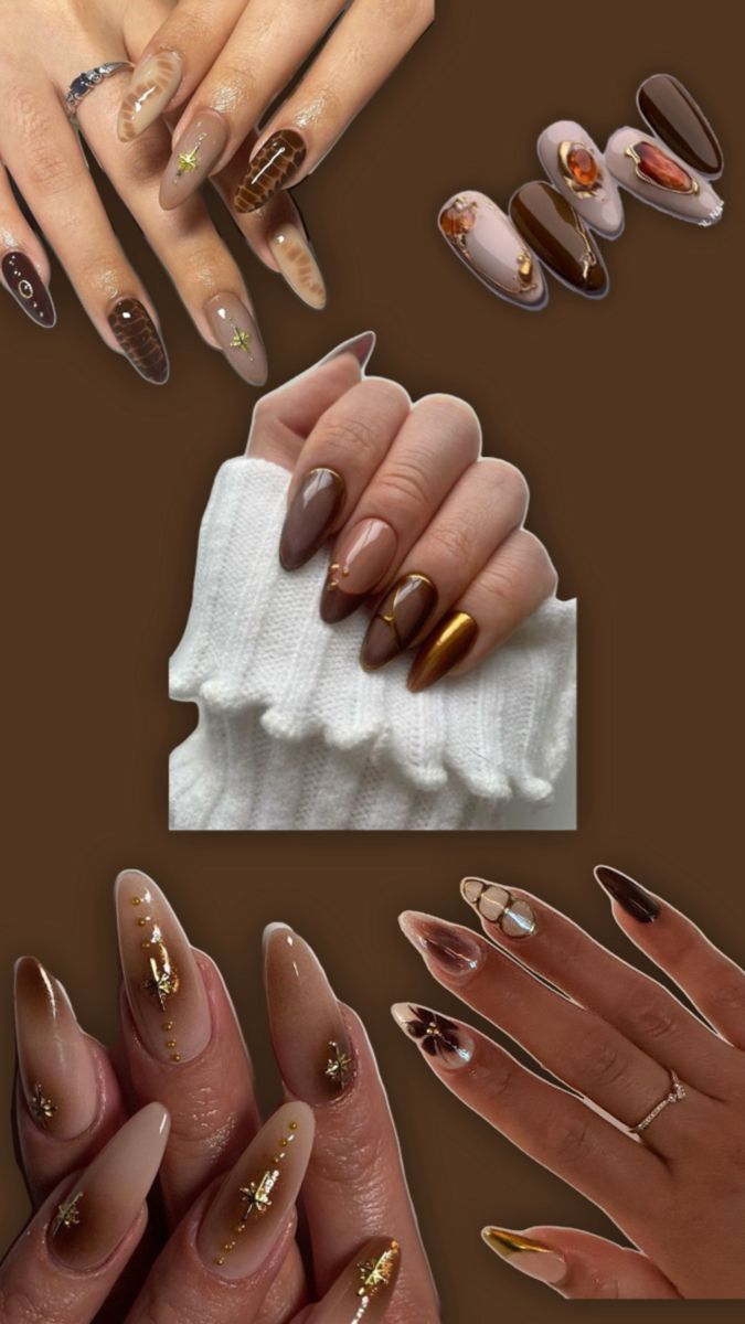 Sophisticated Brown and Neutral Nail Designs with Matte, Glossy Finishes and Artistic Accents