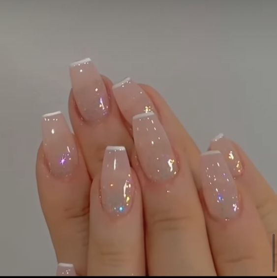 Refined Gradient Nail Design with Holographic Glitter for Any Occasion.