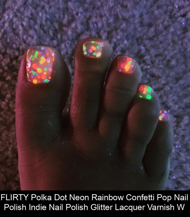 Vibrant Neon Polka Dot Pedicure with Sparkling Glitter Shine.