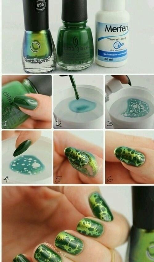 Mesmerizing Green Gradient Nail Art Tutorial with Water Marbling Technique.