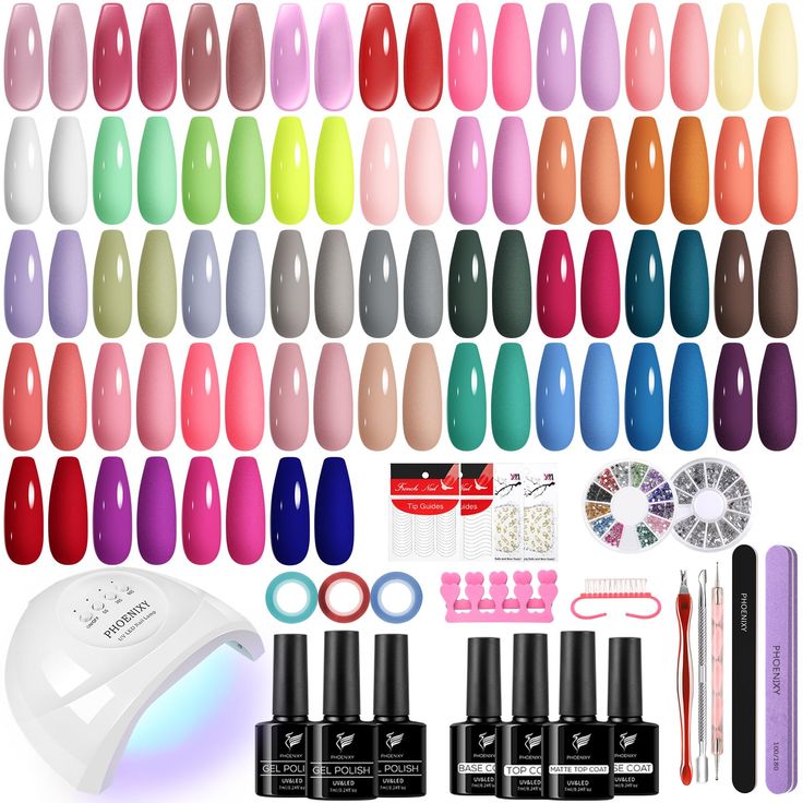 Inspiring Gel Nail Polish Color Palette and Essential Nail Art Tools for Creative Designs.