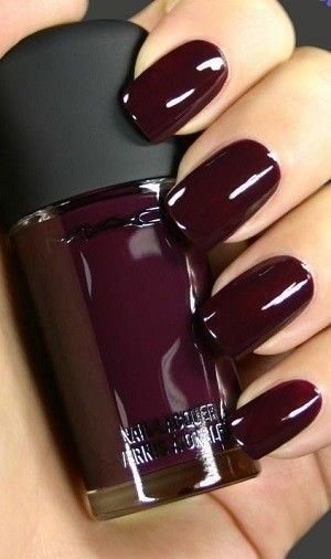 Chic Deep Burgundy Nail Polish: Glossy Elegance for Autumn and Winter Styles.