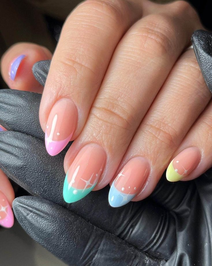 Charming Pastel Ombre Nails with Gradient Effect and Elegant White Tips.