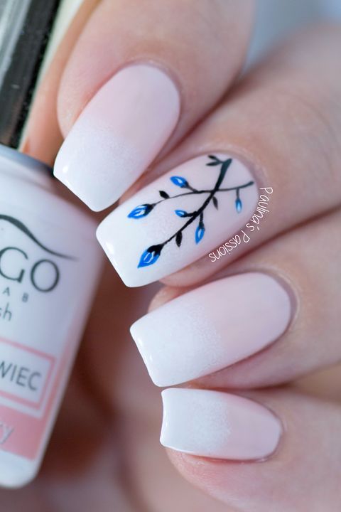 Delicate Soft Ombre Nail Design with Hand-Painted Floral Details