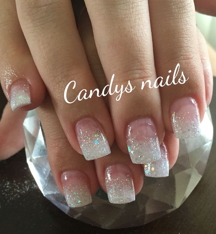 Elegant Sparkling Ombre Nails: Soft Pink Base with Glittering White Tips