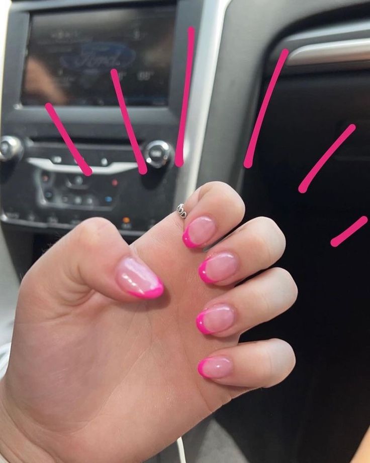 Chic Vibrant Pink Ombre Nail Design: A Playful Transition from Nude to Bright Tips.