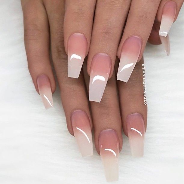 Sophisticated Ombre Nail Design: Soft Pinks to Sheer White for Understated Elegance.