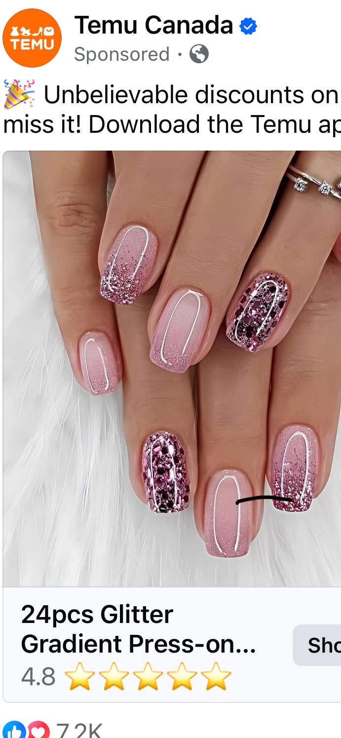 Chic Gradient Nail Design with Sparkling Glitter and Refined White Accents