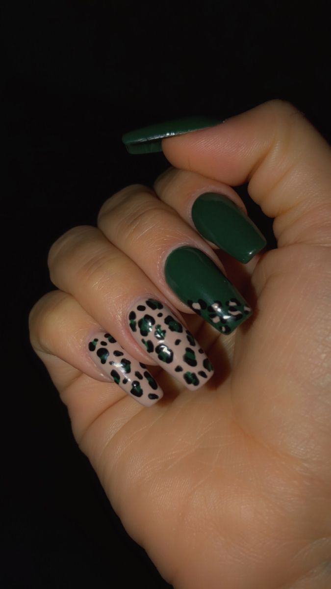 Green With Cheetah Print Nails