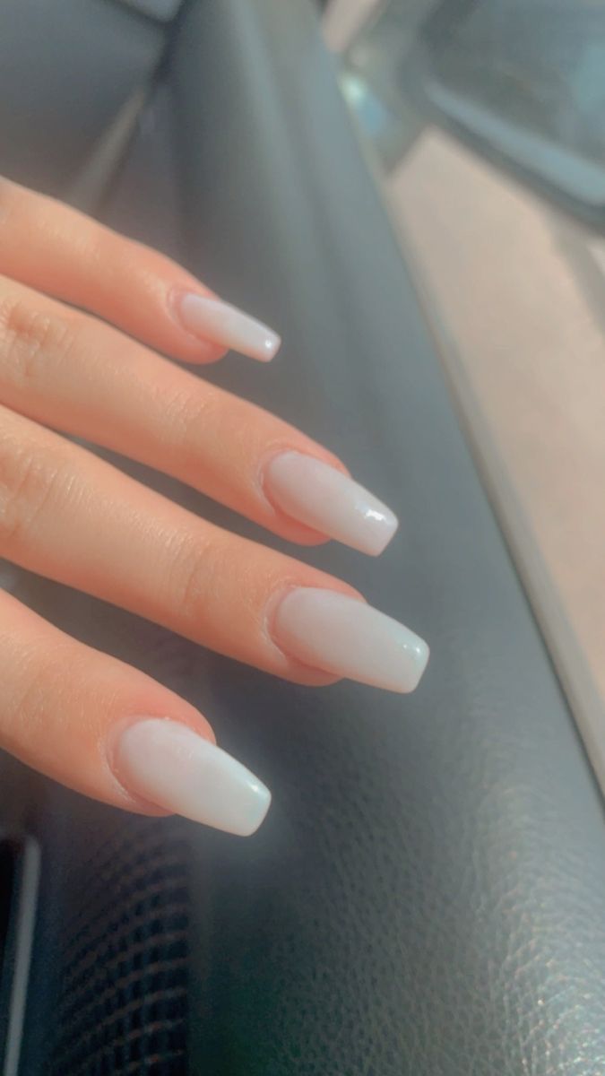 Chic Gradient White Manicure with Modern Tapered Square Shape.