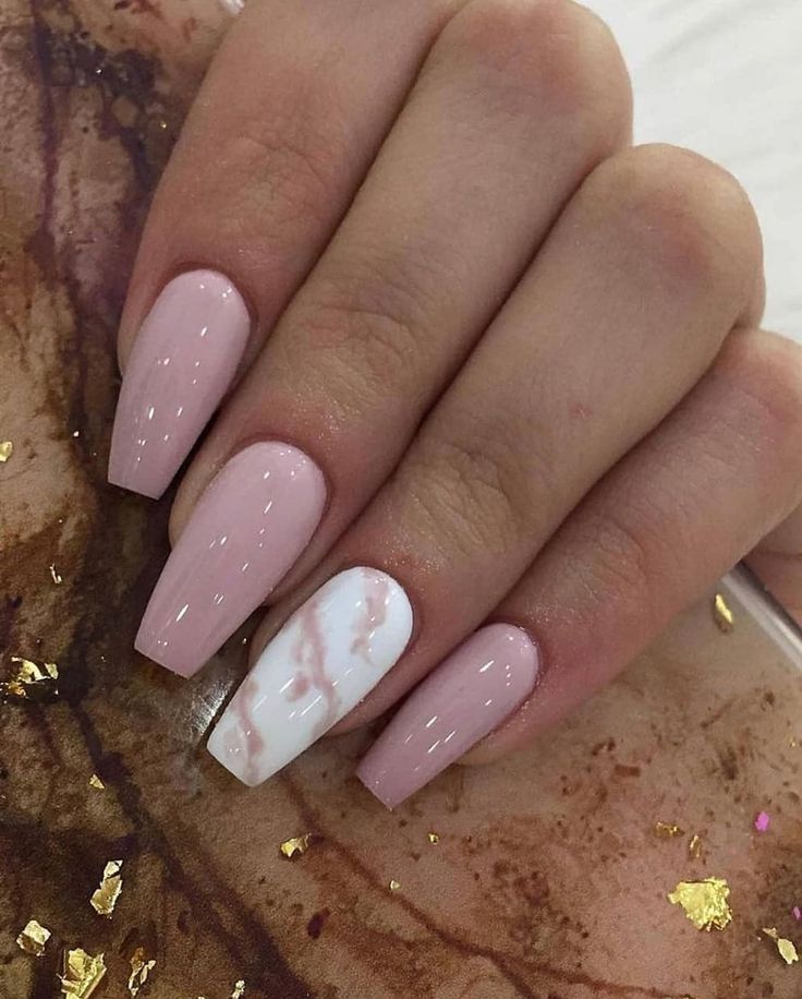 Chic Soft Pink Nail Design with Marbled Accent for a Modern Sophistication.