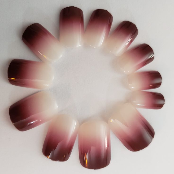 Chic Ombre Nail Design: Sophisticated Blend of Deep Burgundy and Soft Nude