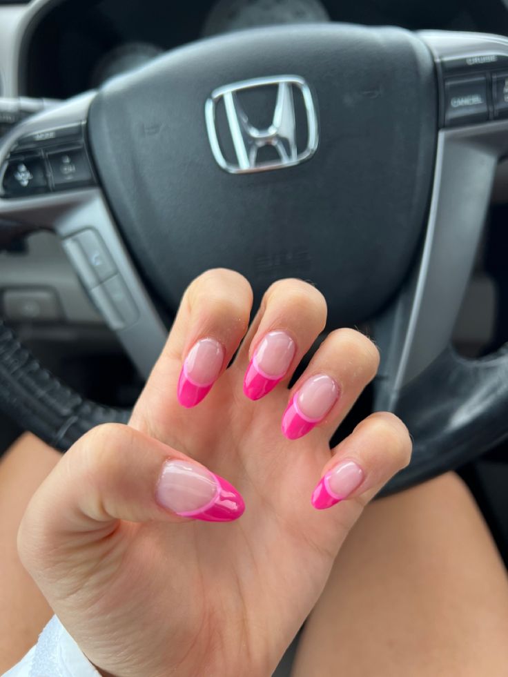 Bold Vibrant Pink French Tips: A Playful Twist on Classic Nail Design