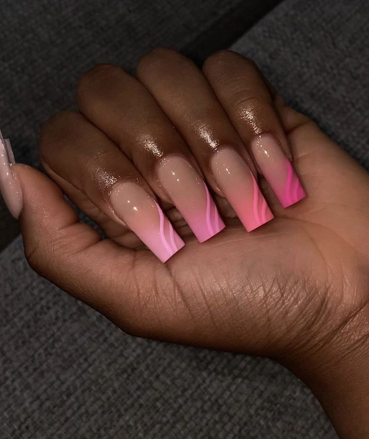 Elegant Ombre Acrylic Nails: Soft Nude to Vibrant Pink Gradient