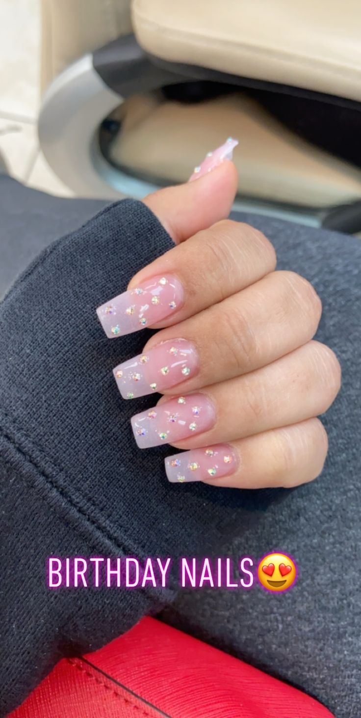 Chic Ombre Pink and Lilac Birthday Nails with Sparkling Accents.