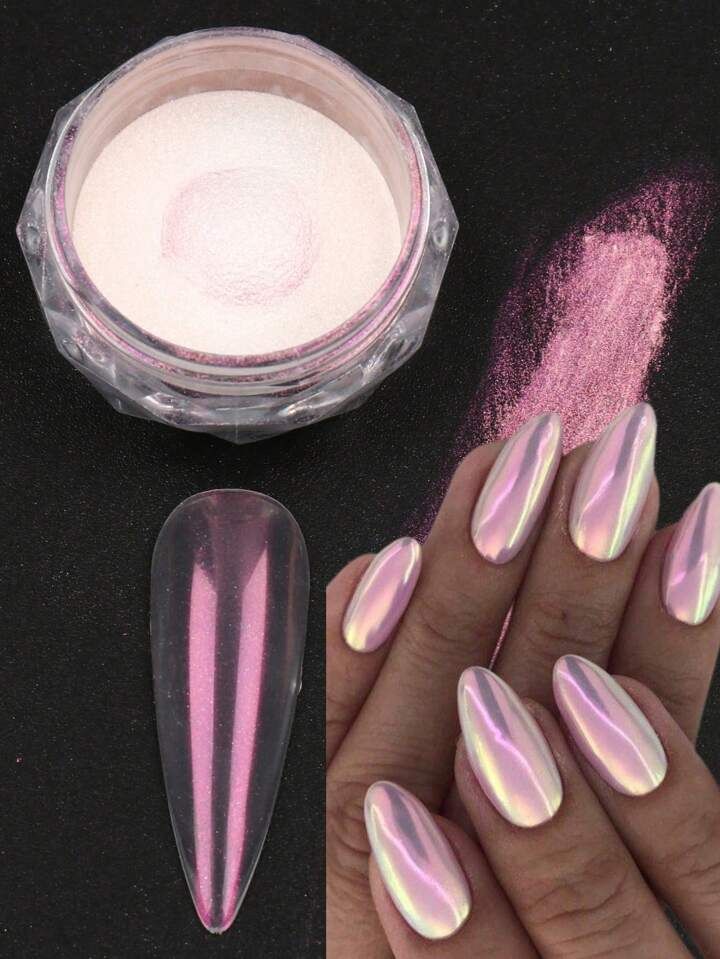 Mesmerizing Iridescent Pink Chrome Nail Design: Modern Elegance and Artistic Flair.