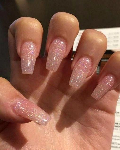 Elegant Translucent Pink Acrylic Nails with Shimmering Finish for a Dreamy Aesthetic