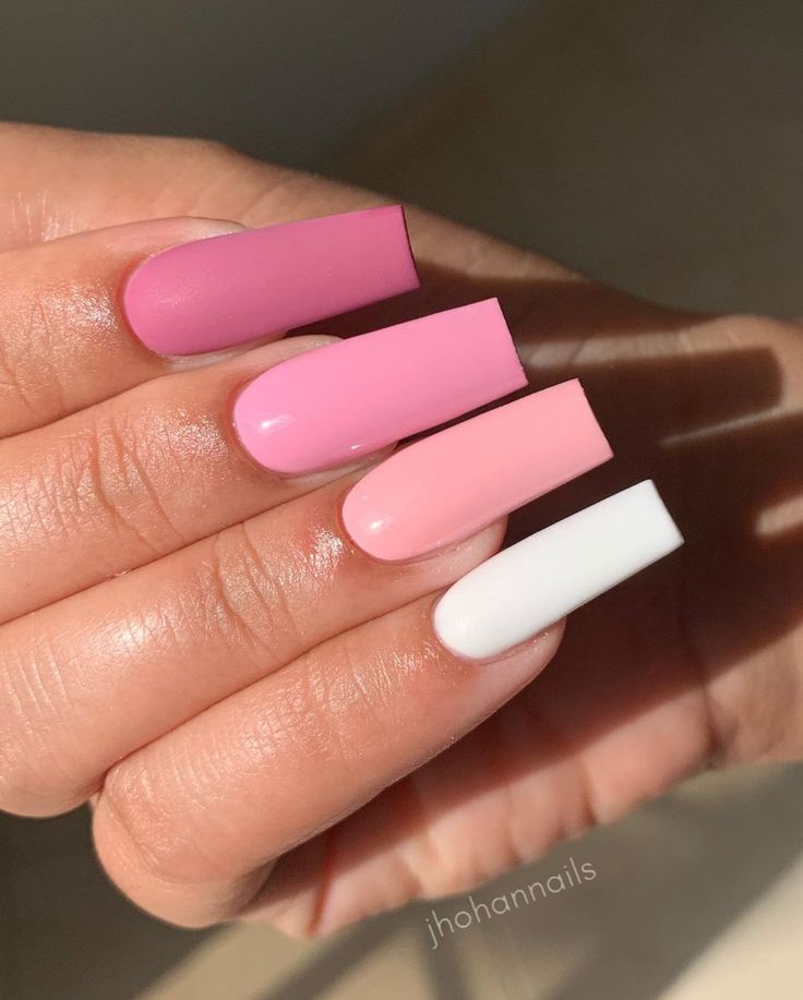 Chic Pink and White Glossy Nail Design for a Playful Pop of Color